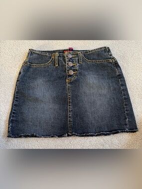 Vintage Dollhouse Dark Wash Denim Mini Skirt with Button Front